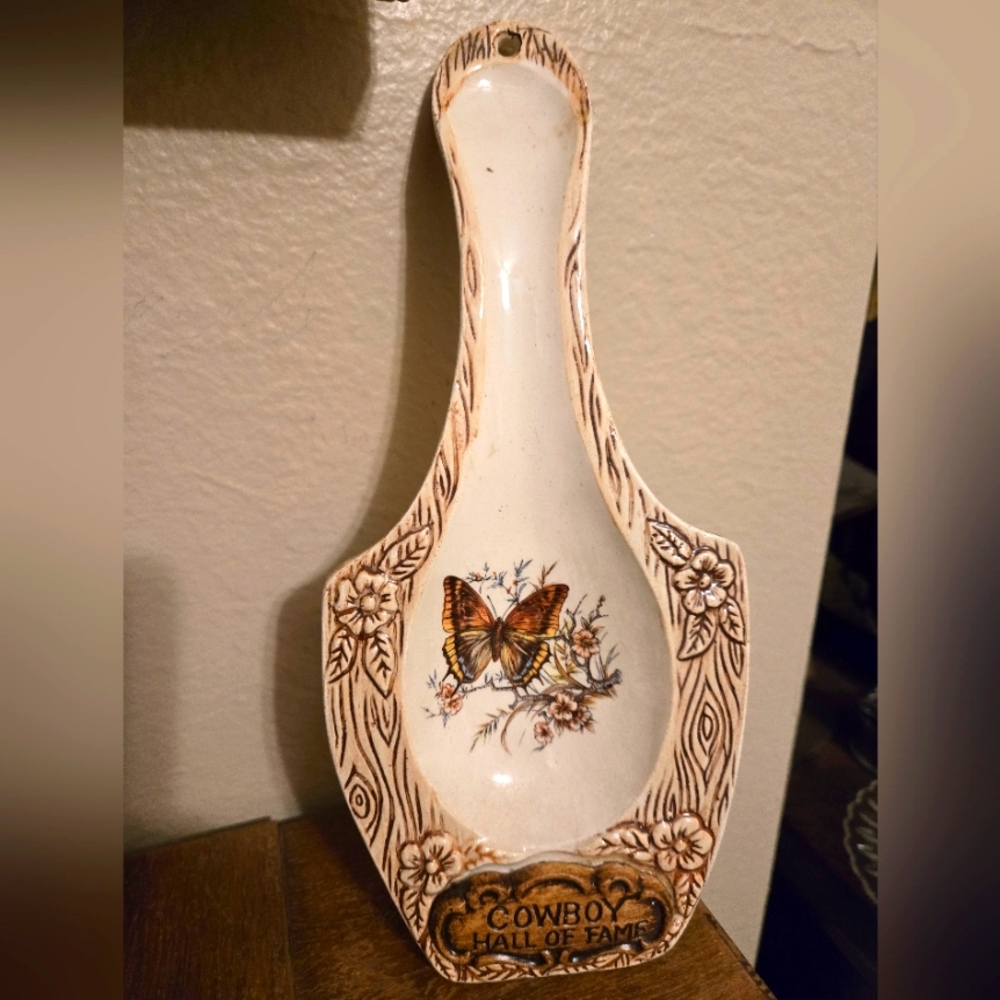 Vintage Cowboy Hall of Fame Treasure Craft Butterfly Spoon Rest